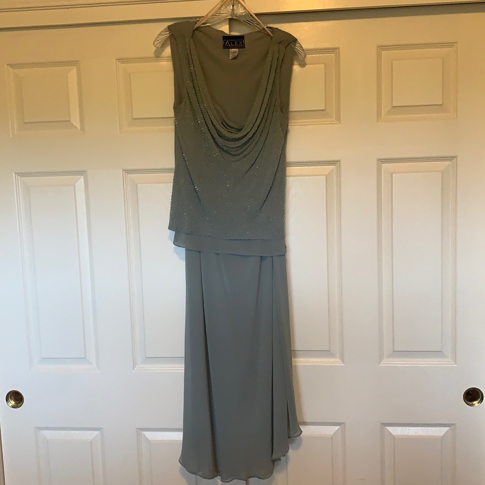 Evening beaded top/skirt ensemble w/ chiffon scarf